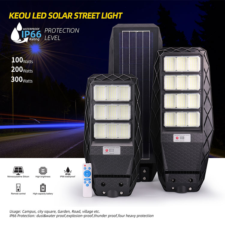 KEOU 100W 200W 300W lamparas solares para calle